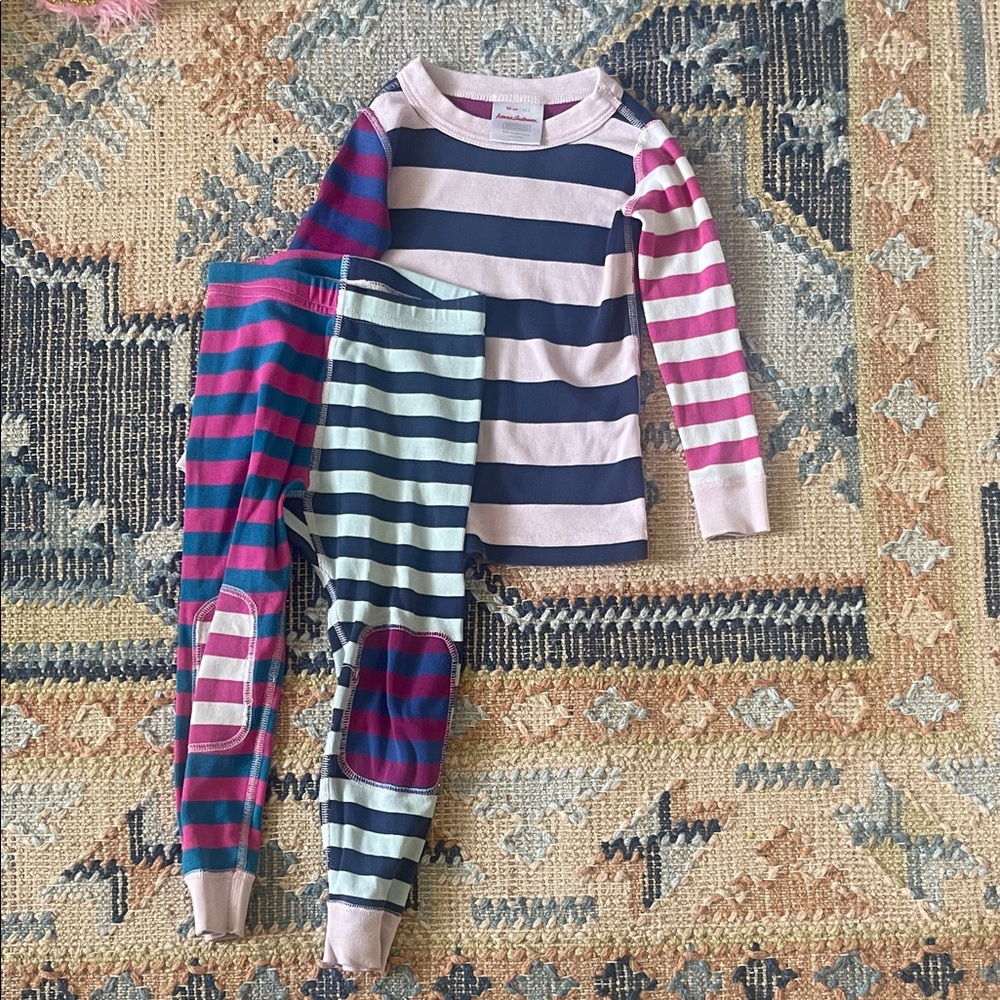 Hanna Andersson Striped Pink Navy and Teal Kids Pajama Set